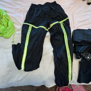 black and green rave pants, can unzip into shorts, size medium